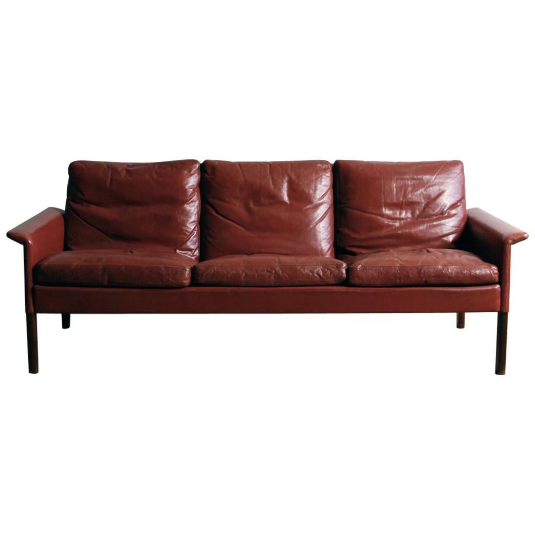 Hans Olsen Rosewood Sofa with Original Oxblood Leather For Sale