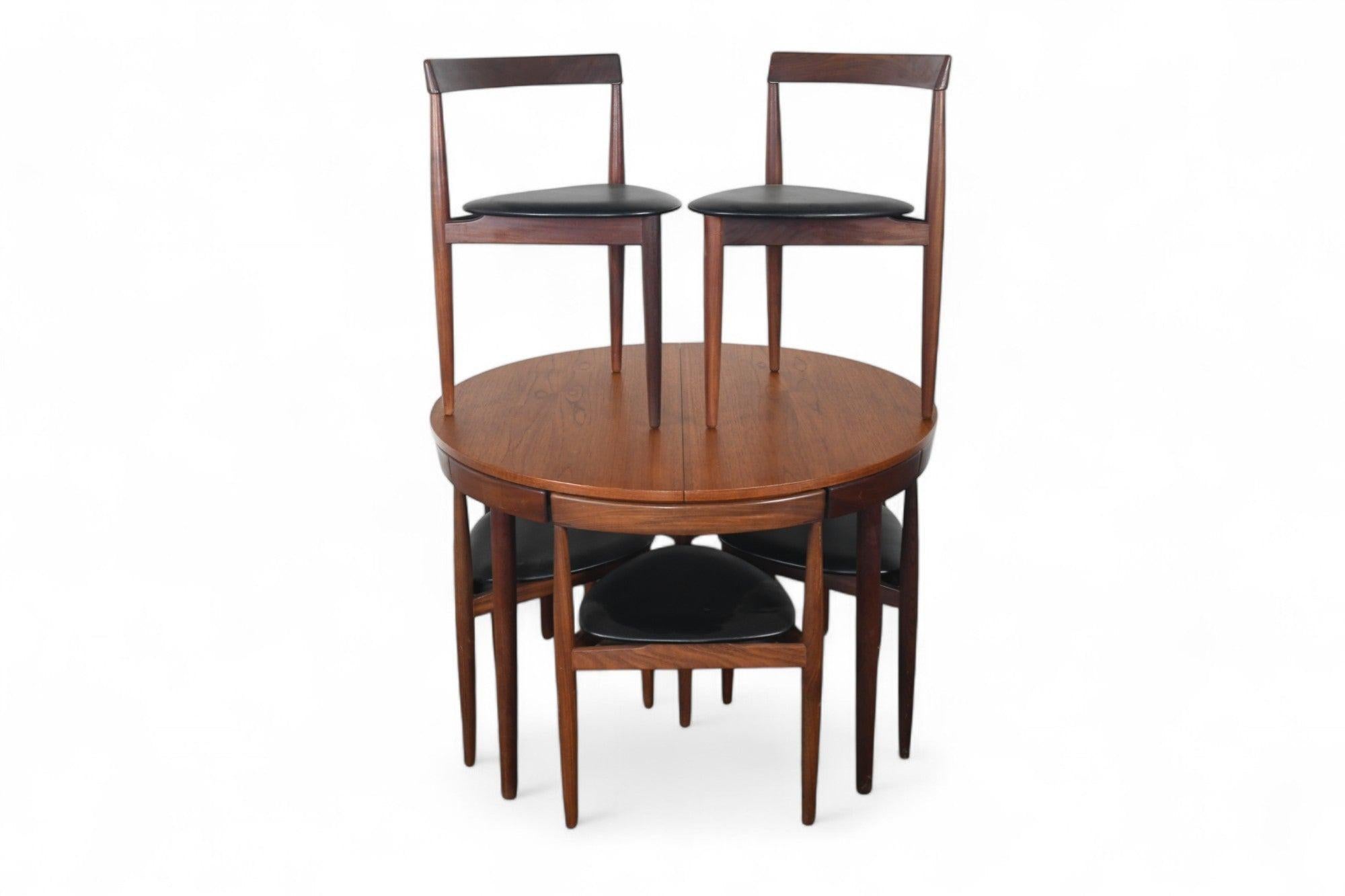 Origin: Denmark
Designer: Hans Olsen
Manufacturer: Frem Rojle
Era: 1957
Materials: Teak, Afromosia
Measurements: Closed - 41.5″ diameter (closed) x 29.5″ tall, Expanded - 61″ long x 41.5