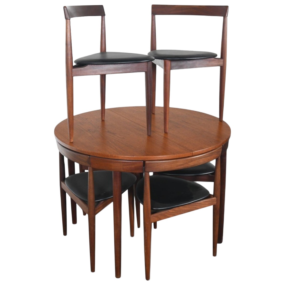 Hans Olsen "Roundette" Dining Table + Six Chairs in Teak #1 For Sale