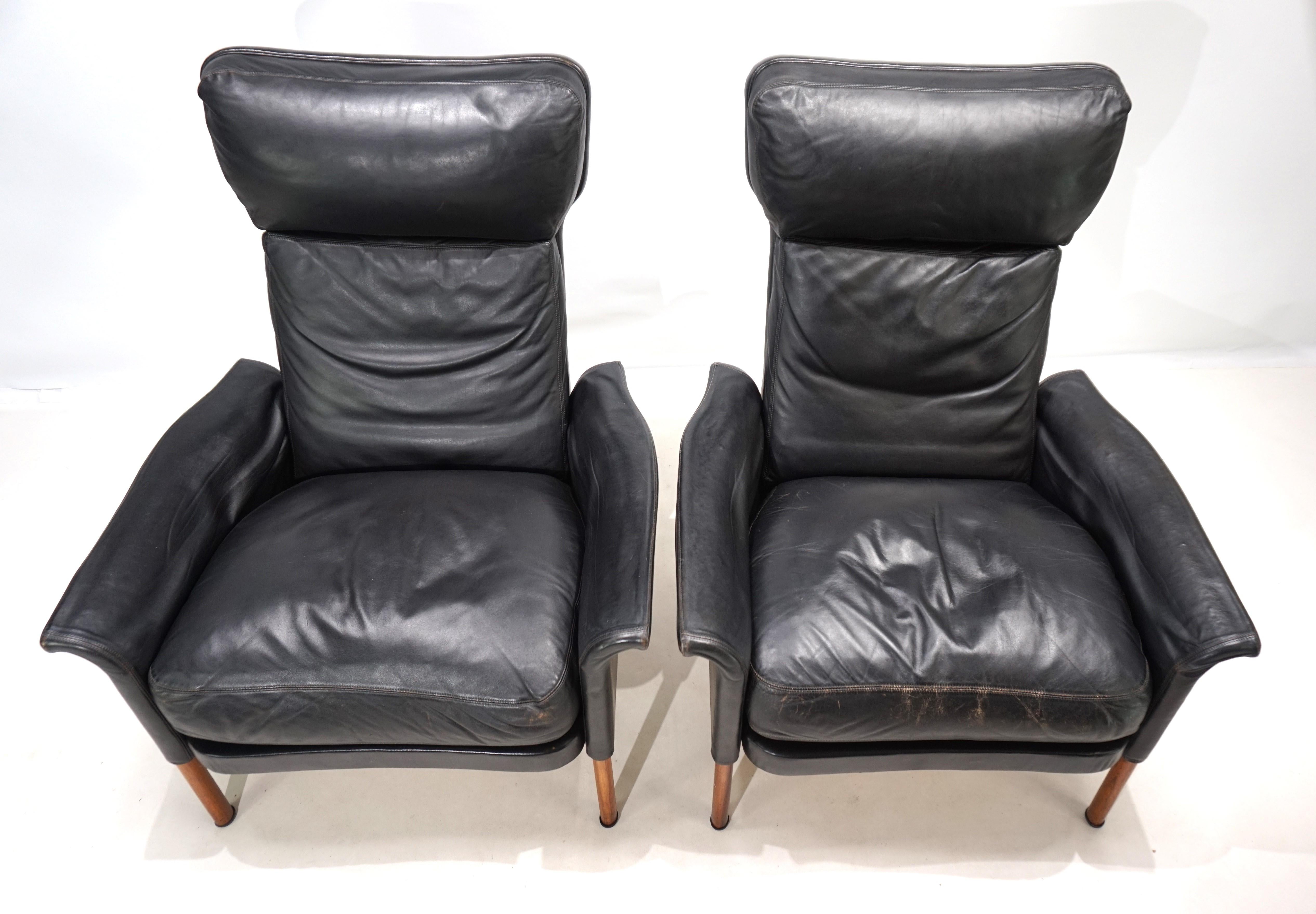 Hans Olsen set of 2 leather chairs with ottoman, 1960 1