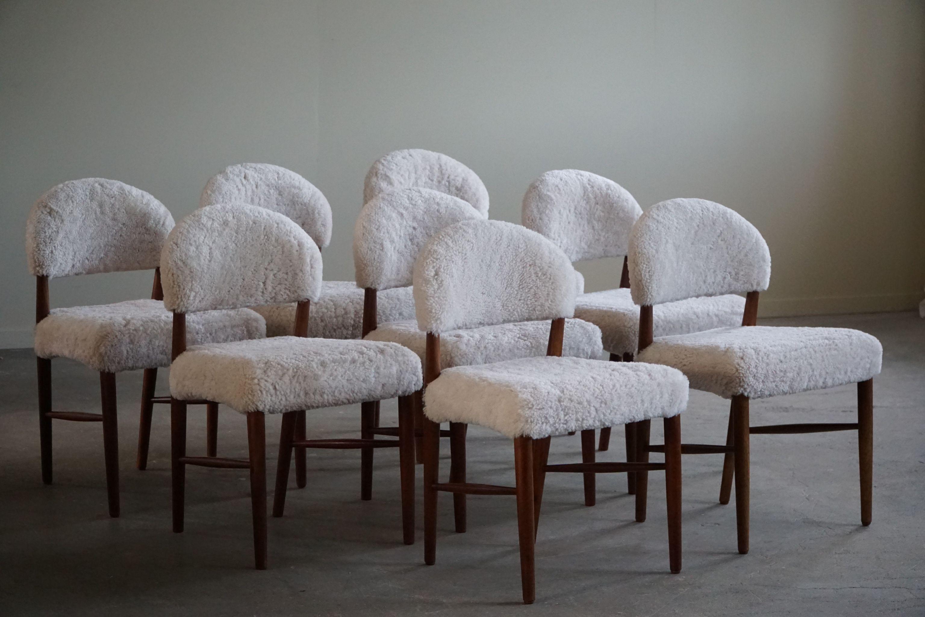 Hans Olsen, Set of 8 Chairs in Teak & Lambswool, Danish Mid Century Modern, 1960 13