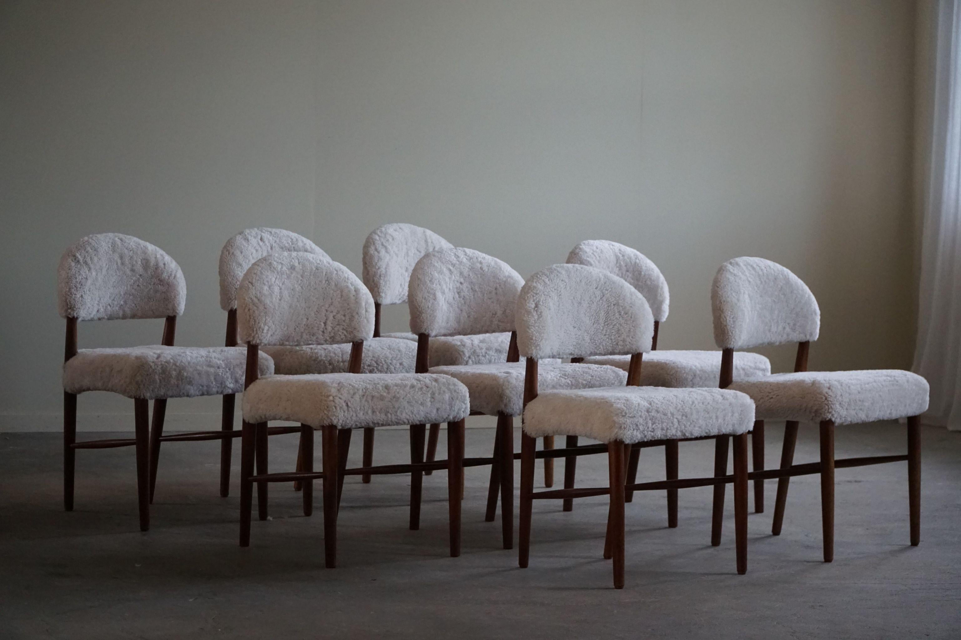Hans Olsen, Set of 8 Chairs in Teak & Lambswool, Danish Mid Century Modern, 1960 14
