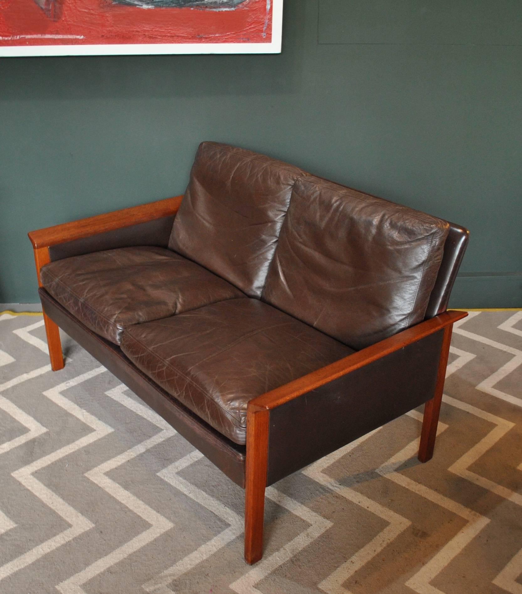 20th Century Hans Olsen Sofa, Leather Two-Seat, C.S Mobler