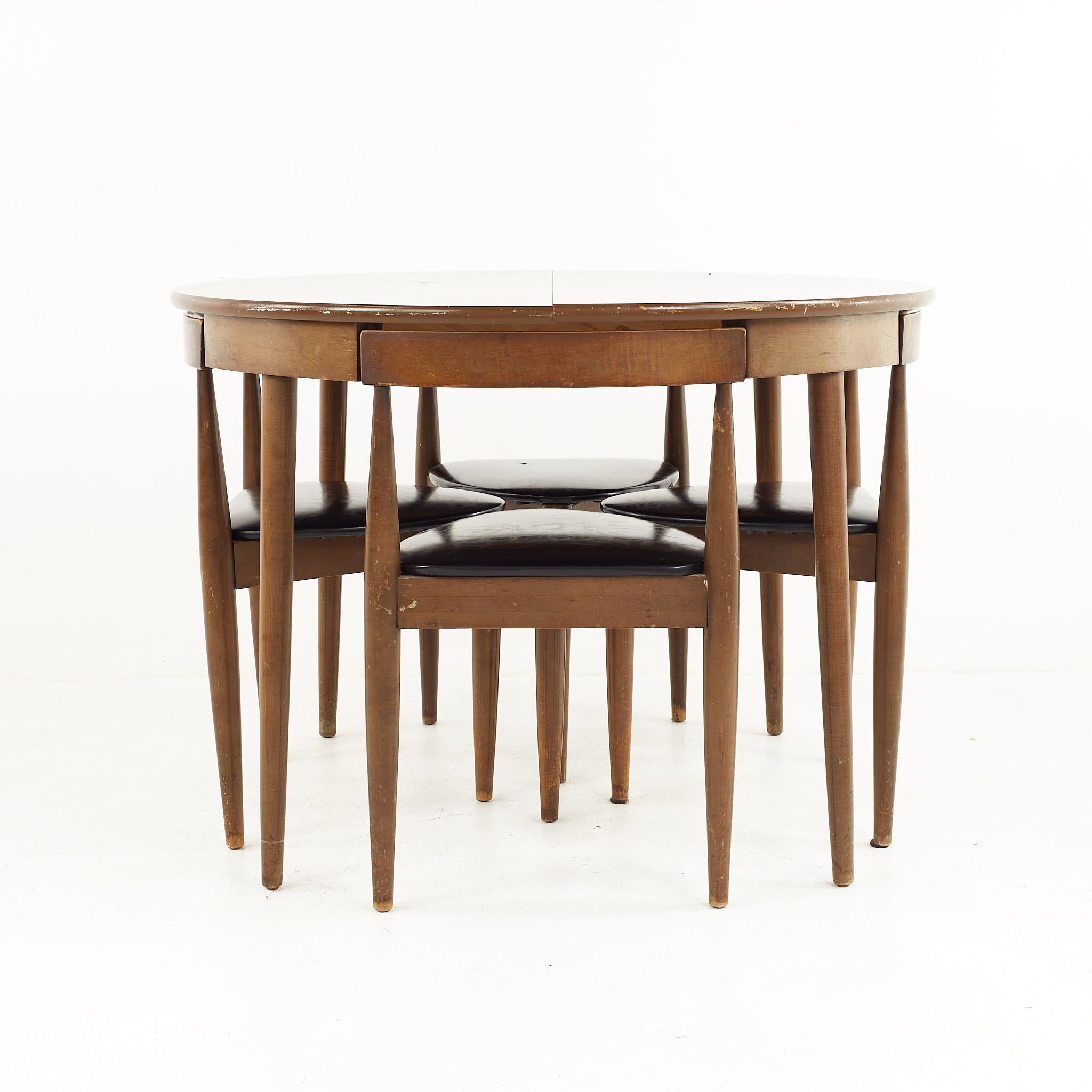 Hans Olsen Style Walnut and Laminate Dining Table with 4 Nesting Chairs ...