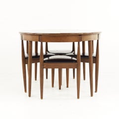 Hans Olsen Style Walnut and Laminate Dining Table with 4 Nesting Chairs
