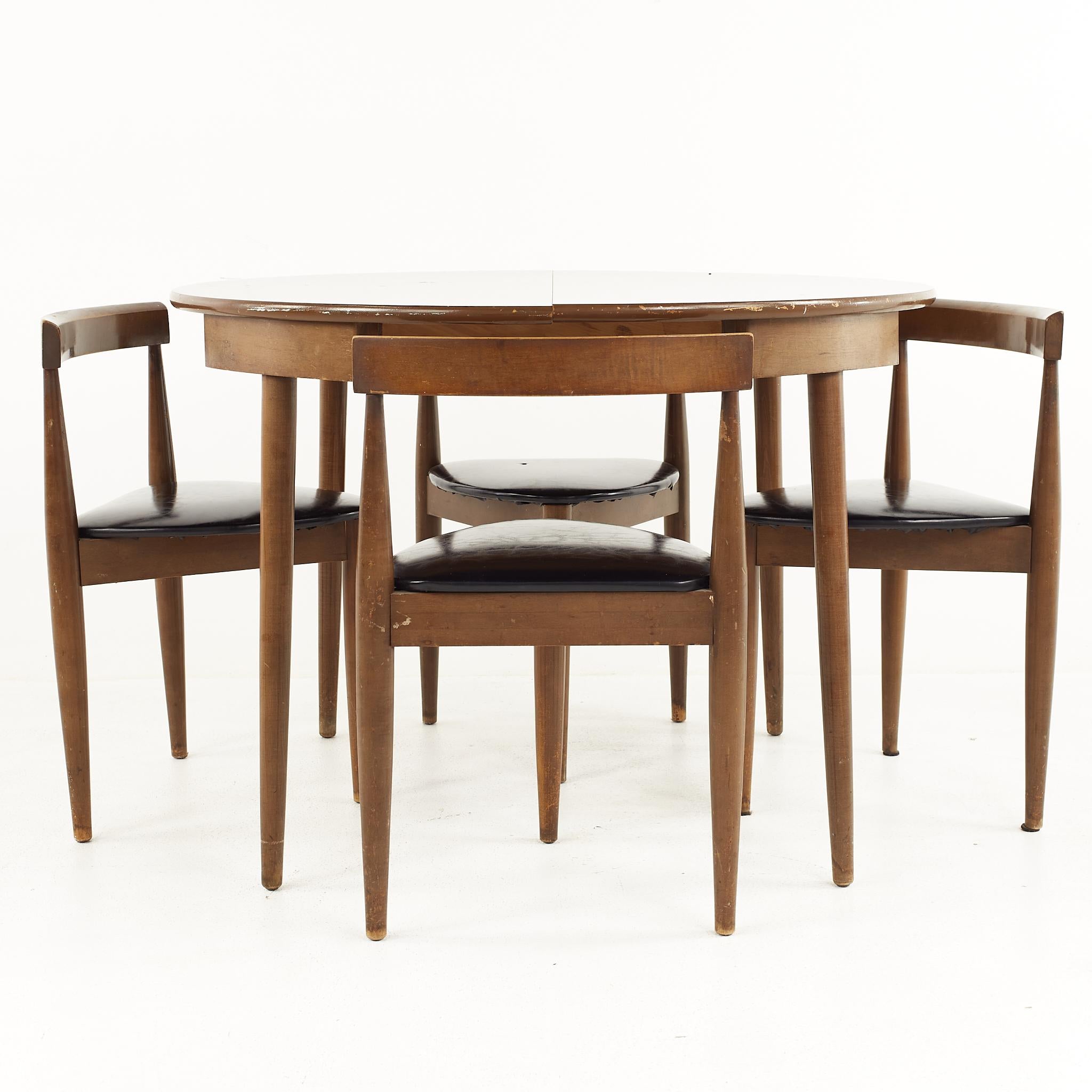 Mid-Century Modern Hans Olsen Style Walnut and Laminate Dining Table with 4 Nesting Chairs