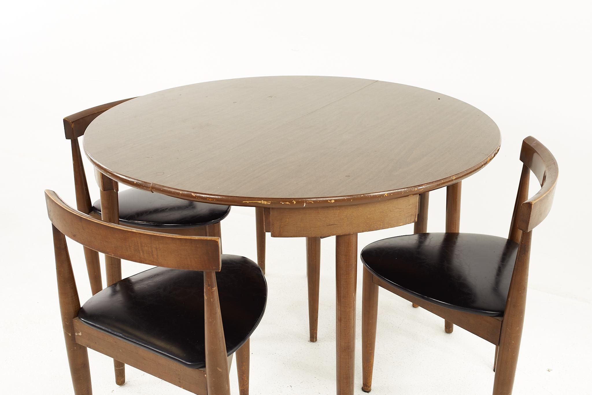 American Hans Olsen Style Walnut and Laminate Dining Table with 4 Nesting Chairs