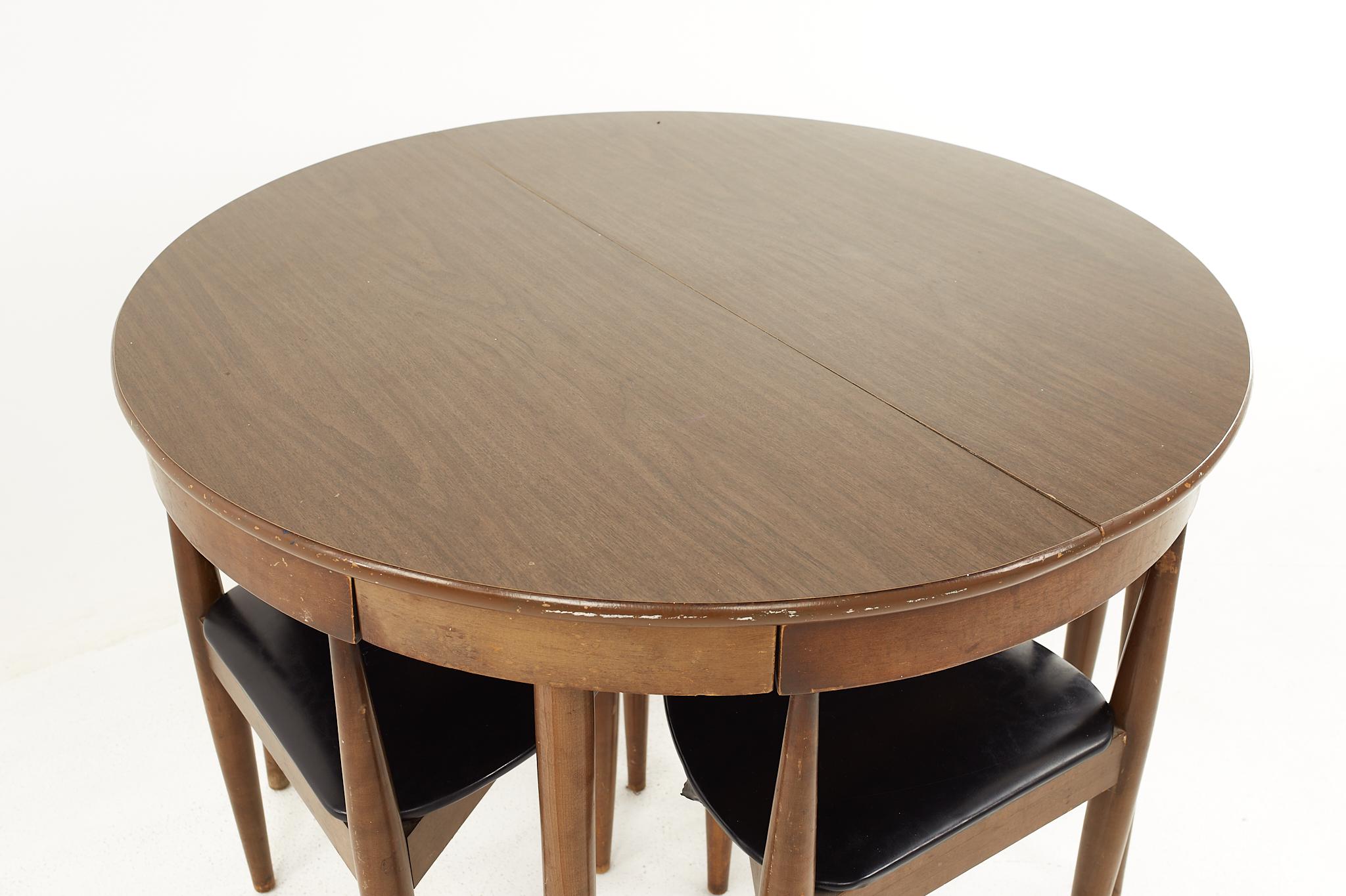 Late 20th Century Hans Olsen Style Walnut and Laminate Dining Table with 4 Nesting Chairs