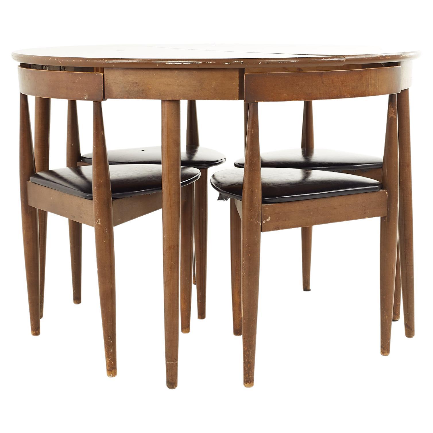 Hans Olsen Style Walnut and Laminate Dining Table with 4 Nesting Chairs