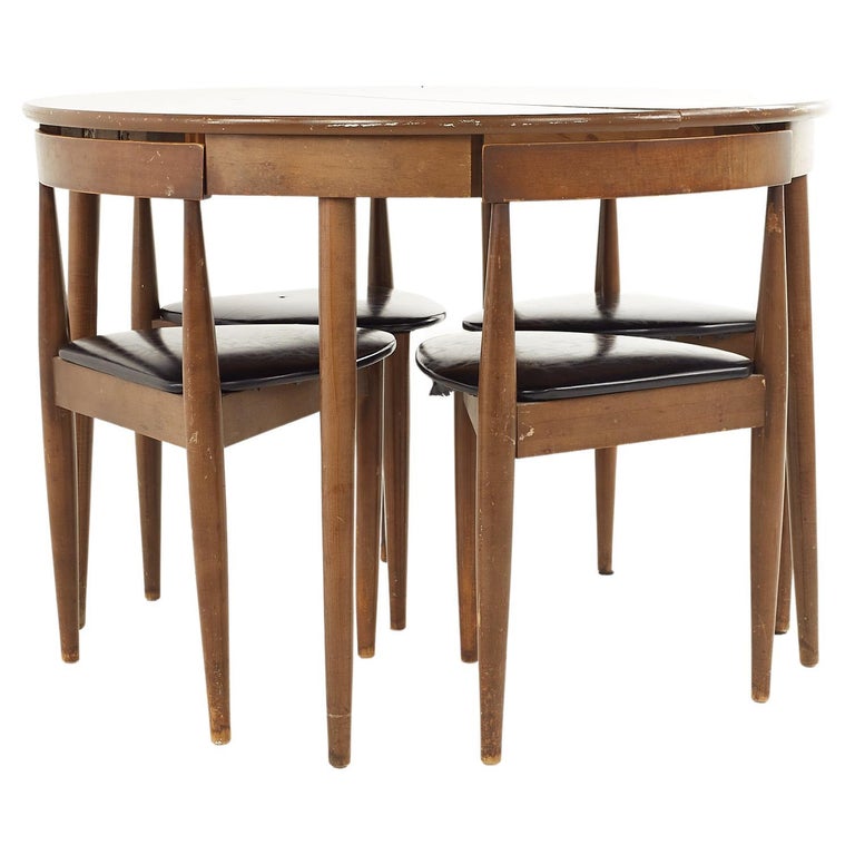 Hans Olsen Style Walnut and Laminate Dining Table with 4 Nesting Chairs ...