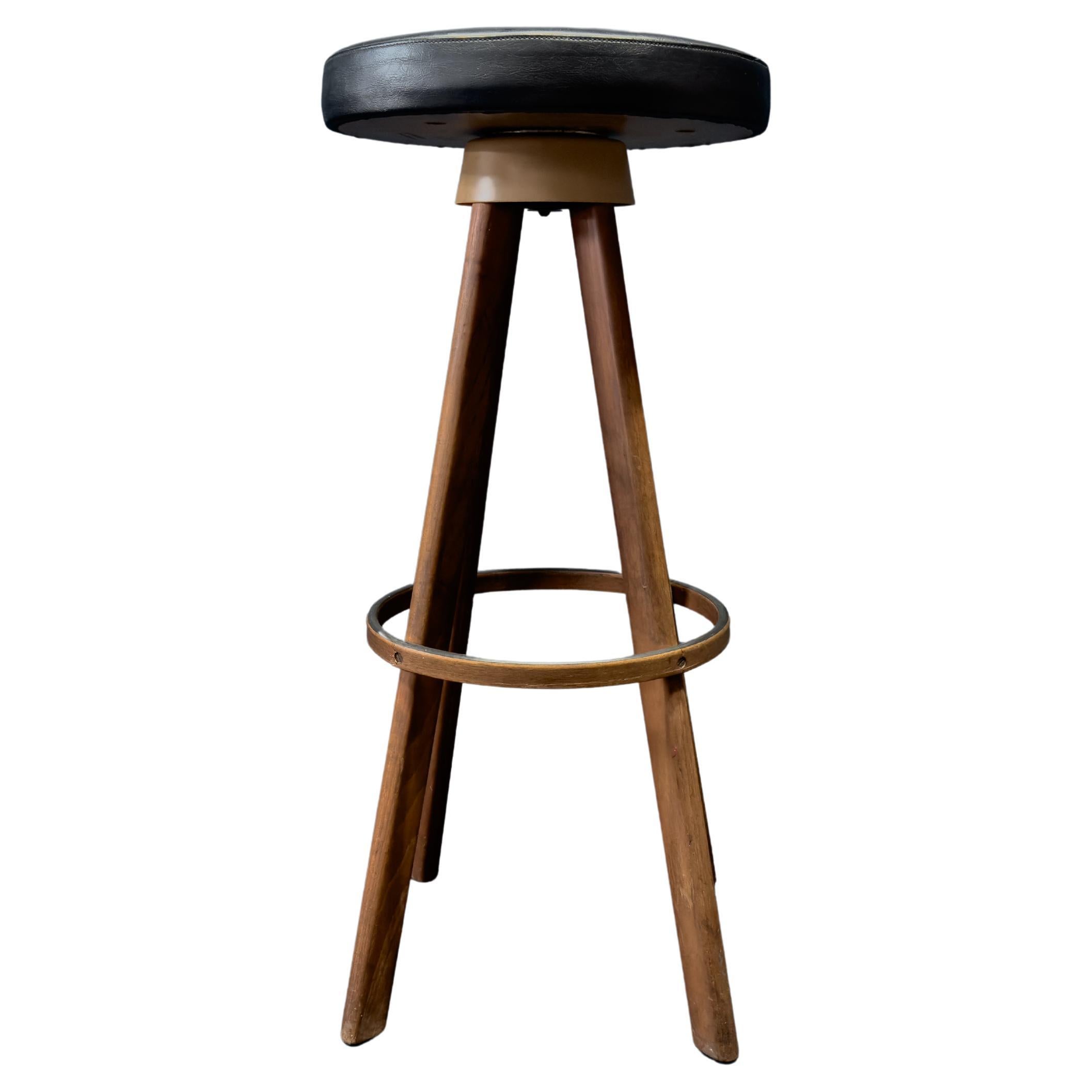 Hans Olsen Teak and Black Leather Bar Stool