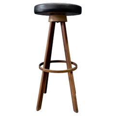 Hans Olsen Teak and Black Leather Bar Stool