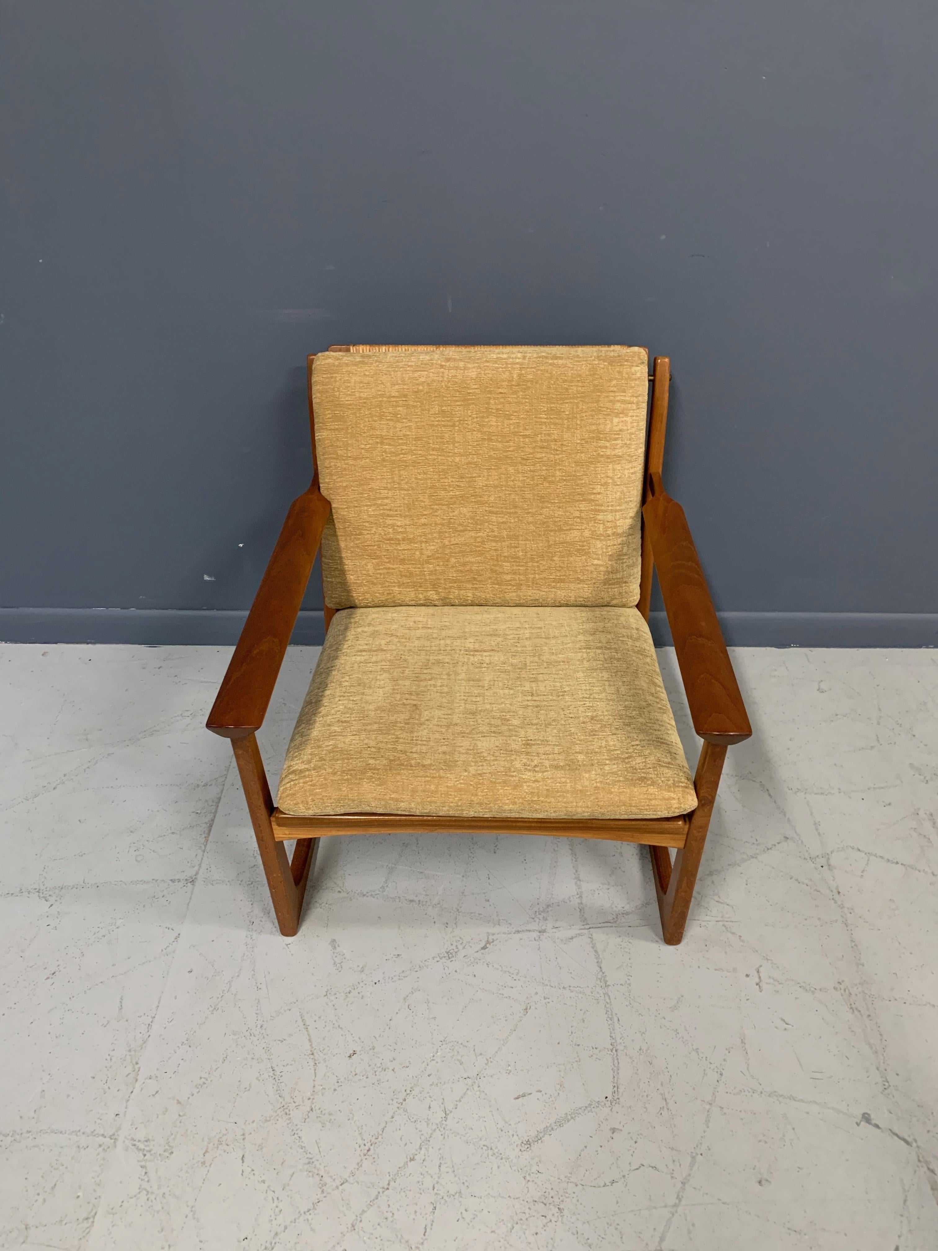 Mid-Century Modern Hans Olsen Teak and Cane Lounge Chair for Juul Kristensen Midcentury