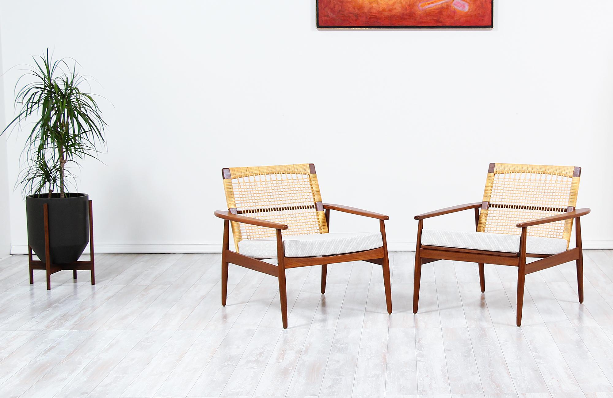 Fabric Hans Olsen Teak and Cane Lounge Chair for Juul Kristensen