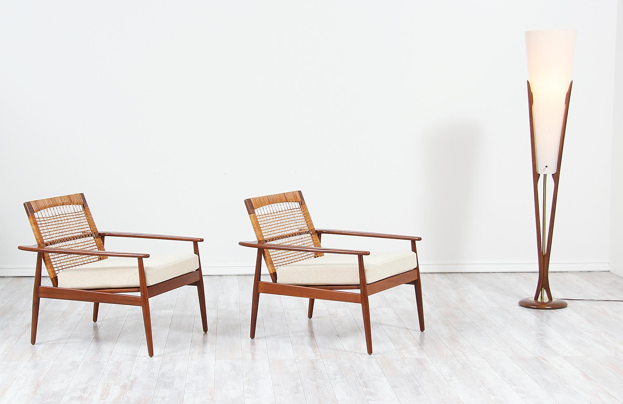 Mid-Century Modern Hans Olsen Teak and Cane Lounge Chairs for Juul Kristensen
