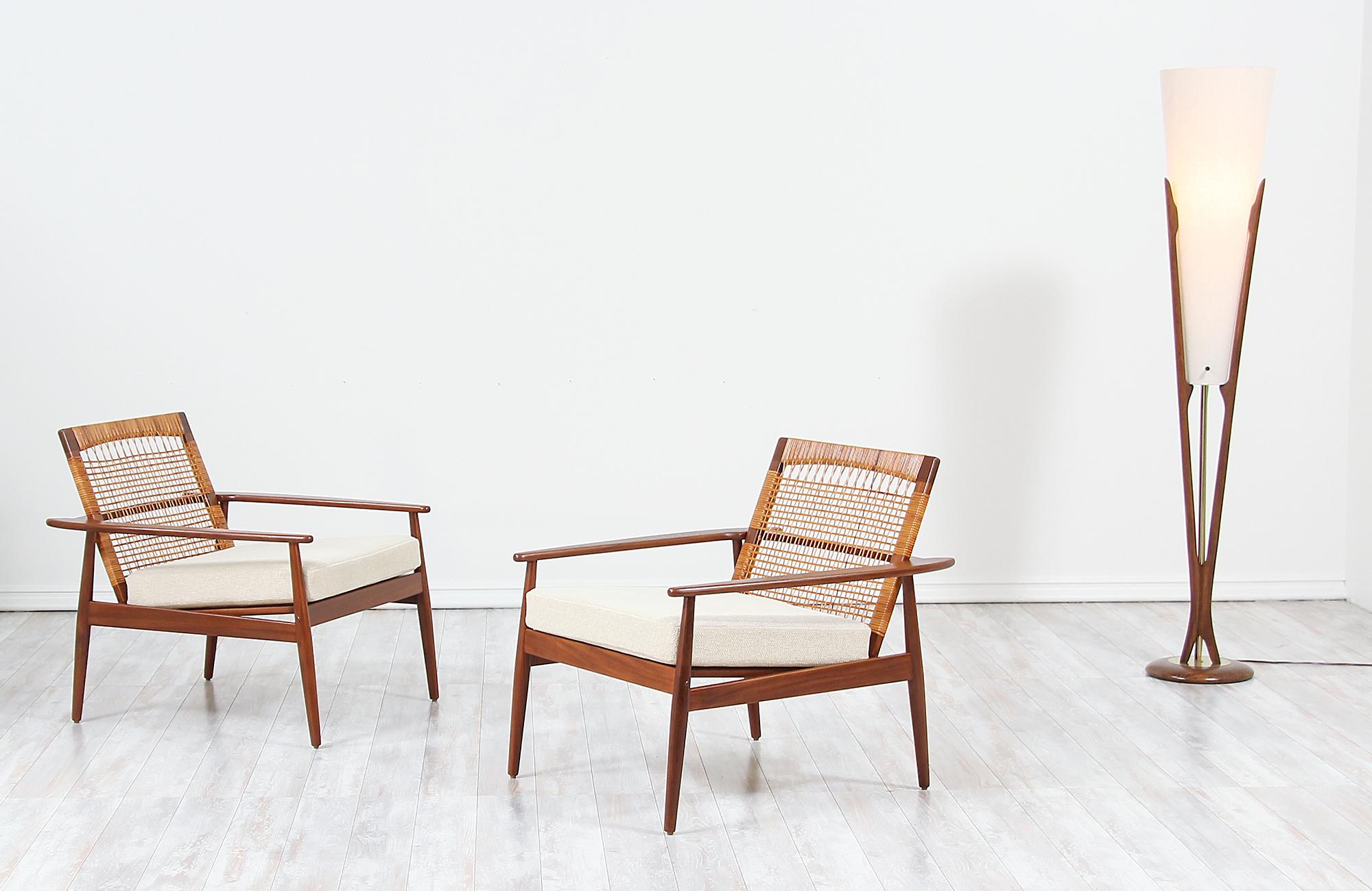Danish Hans Olsen Teak and Cane Lounge Chairs for Juul Kristensen