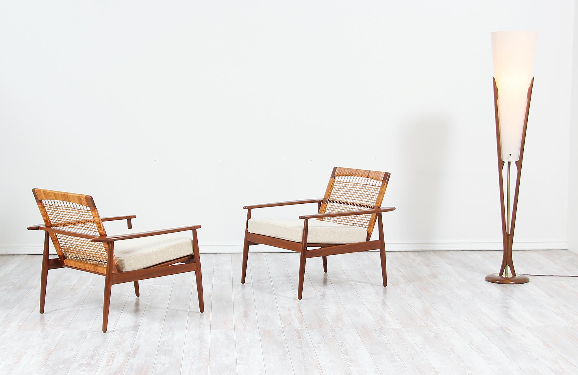 Hans Olsen Teak and Cane Lounge Chairs for Juul Kristensen In Excellent Condition In Los Angeles, CA