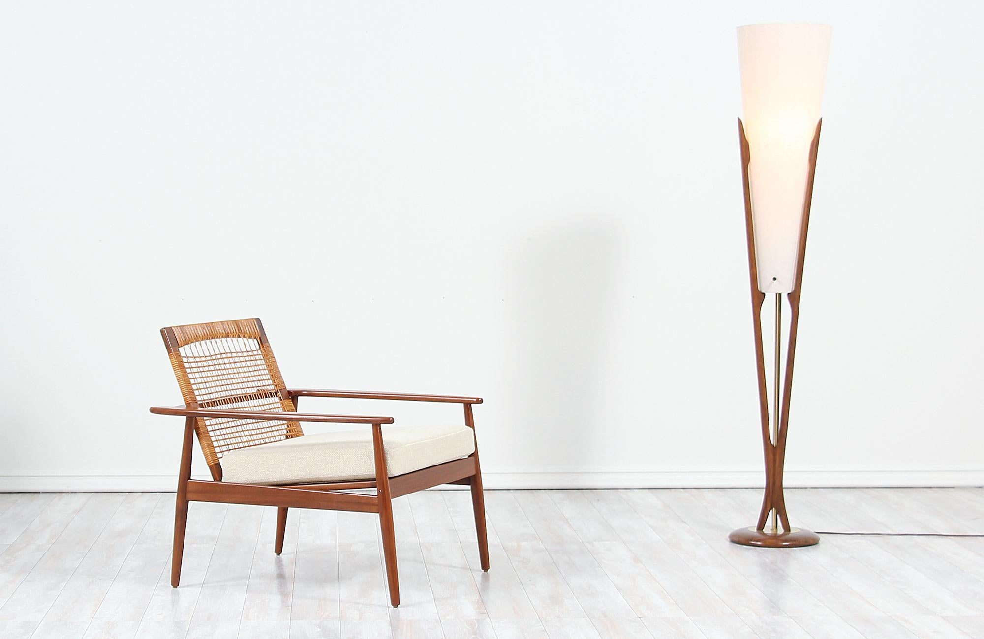 Fabric Hans Olsen Teak and Cane Lounge Chairs for Juul Kristensen
