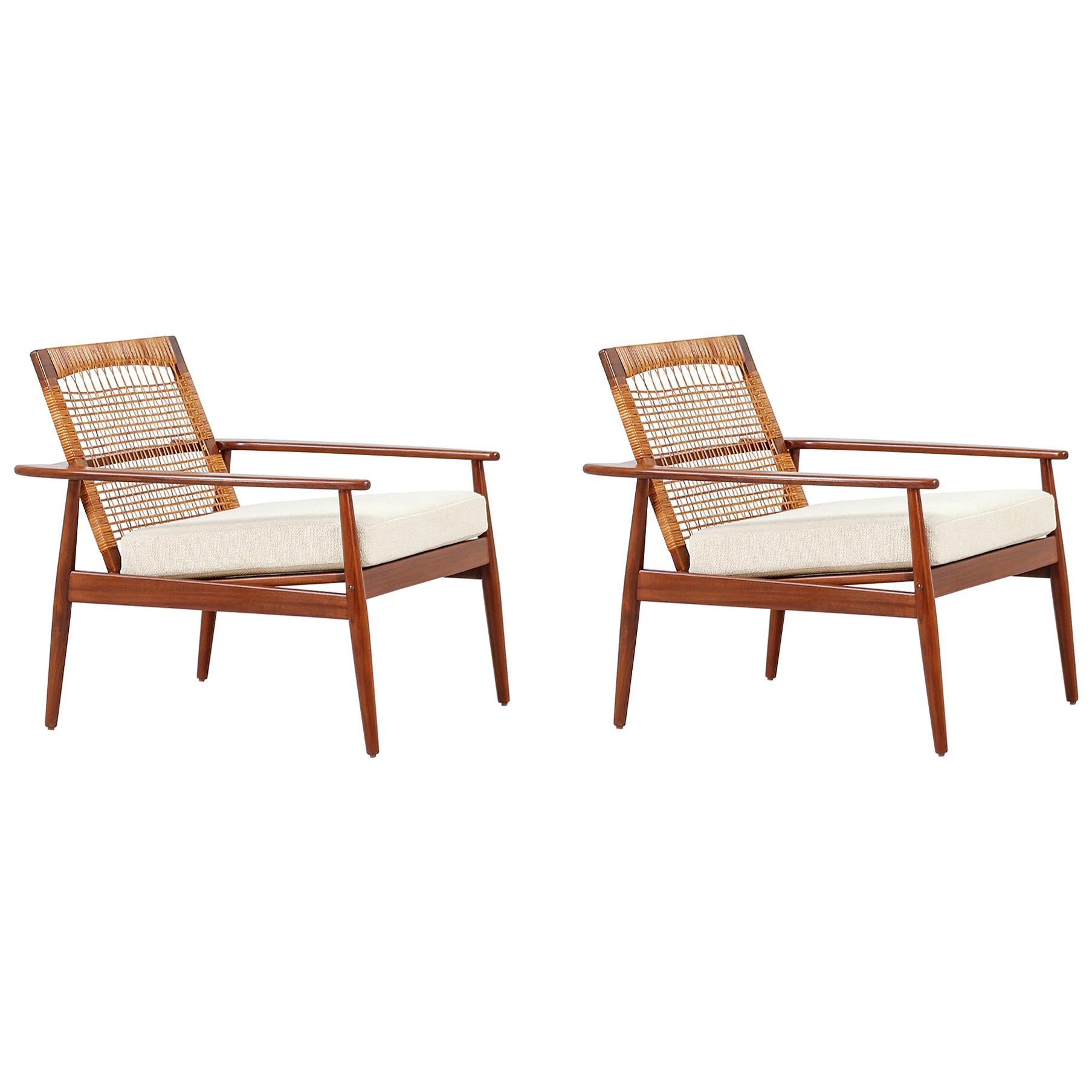 Hans Olsen Teak and Cane Lounge Chairs for Juul Kristensen