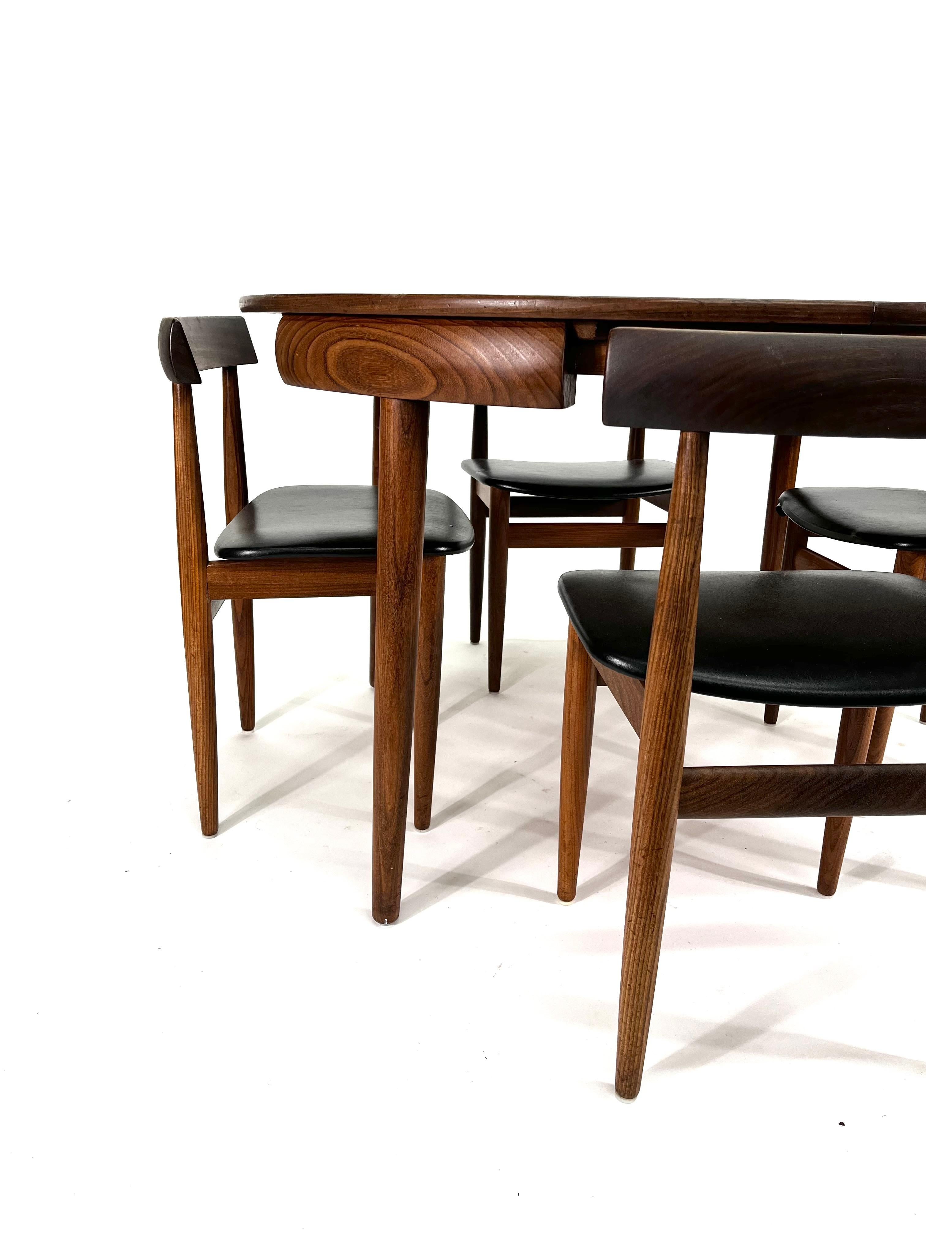 Leather Hans Olsen Teak Extending Dining Table & Dining Chairs, 1960s