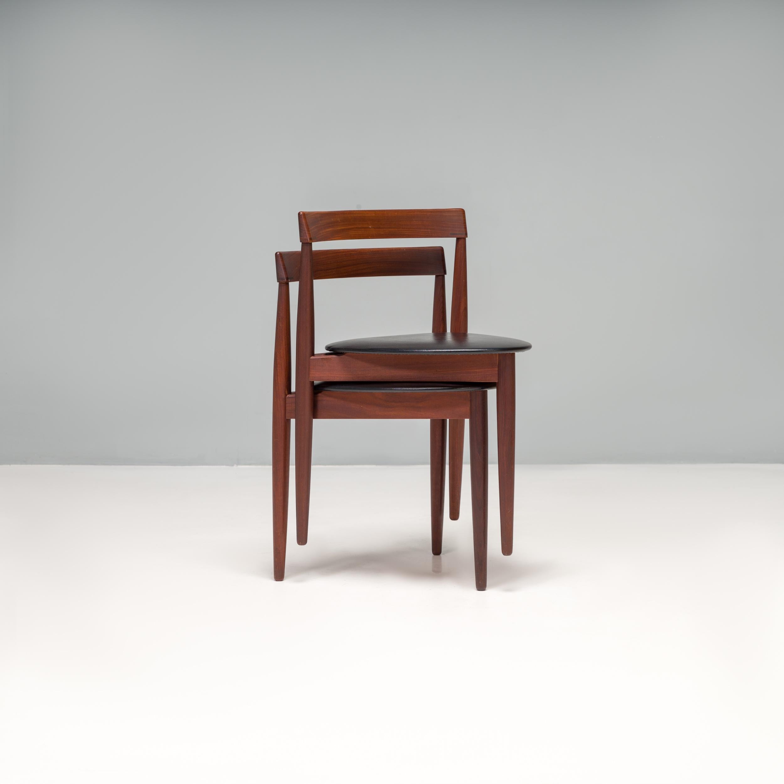 Hans Olsen Teak Extending Dining Table & Tripod Leather Dining Chairs, 1960s 1