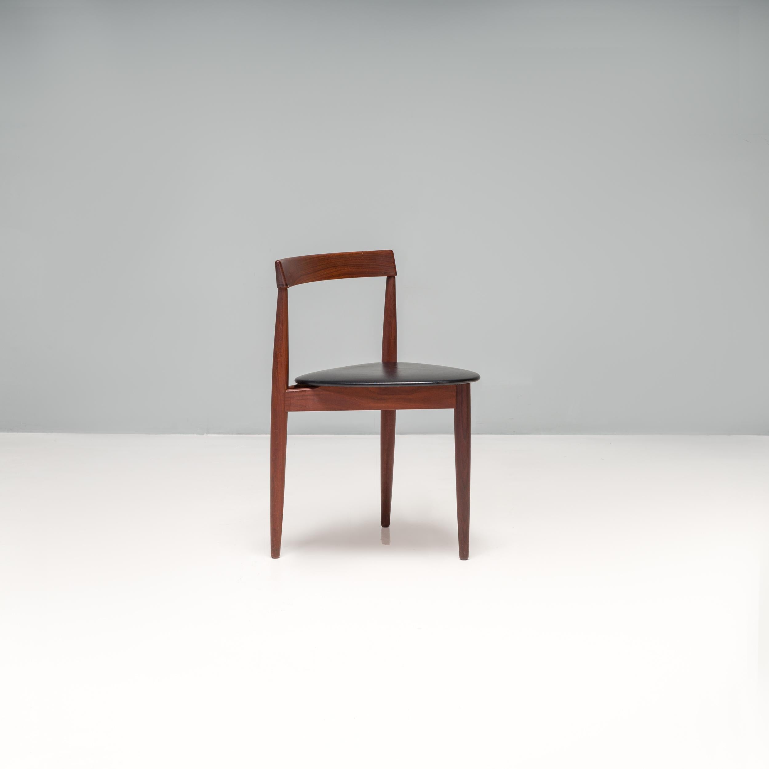 Hans Olsen Teak Extending Dining Table & Tripod Leather Dining Chairs, 1960s 3