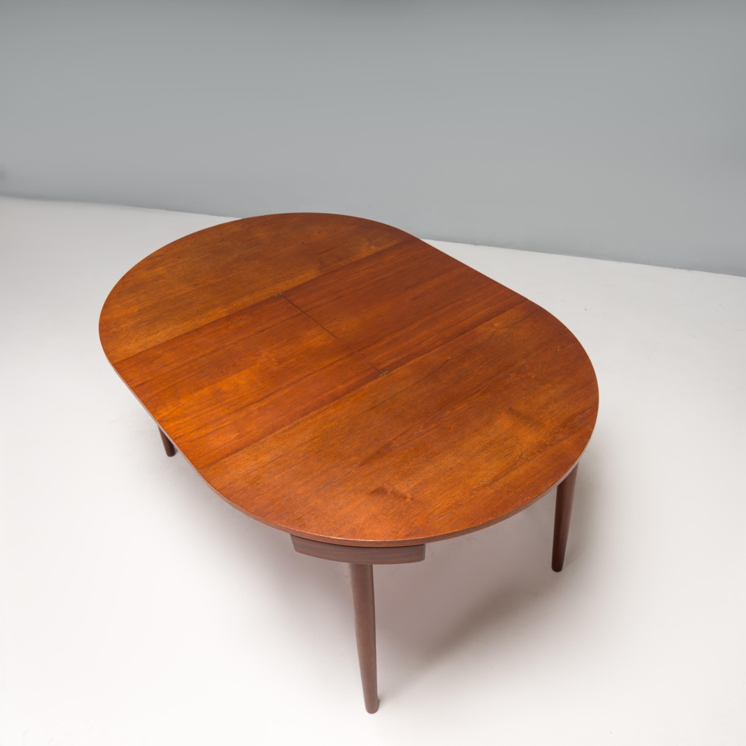 Danish Hans Olsen Teak Extending Dining Table & Tripod Leather Dining Chairs, 1960s