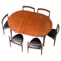 Retro Hans Olsen Teak Extending Dining Table & Tripod Leather Dining Chairs, 1960s