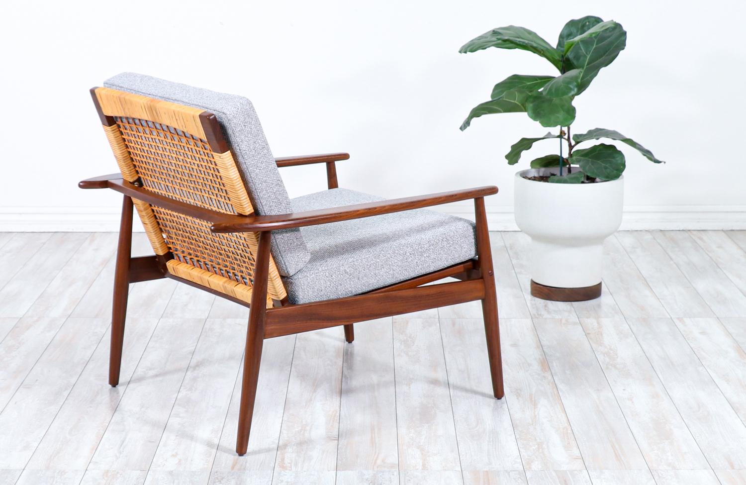 Danish Hans Olsen Teak Lounge Chair with Cane Backrest for Juul Kristensen