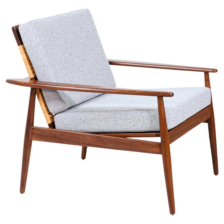 Hans Olsen Teak Lounge Chair with Cane Backrest for Juul Kristensen
