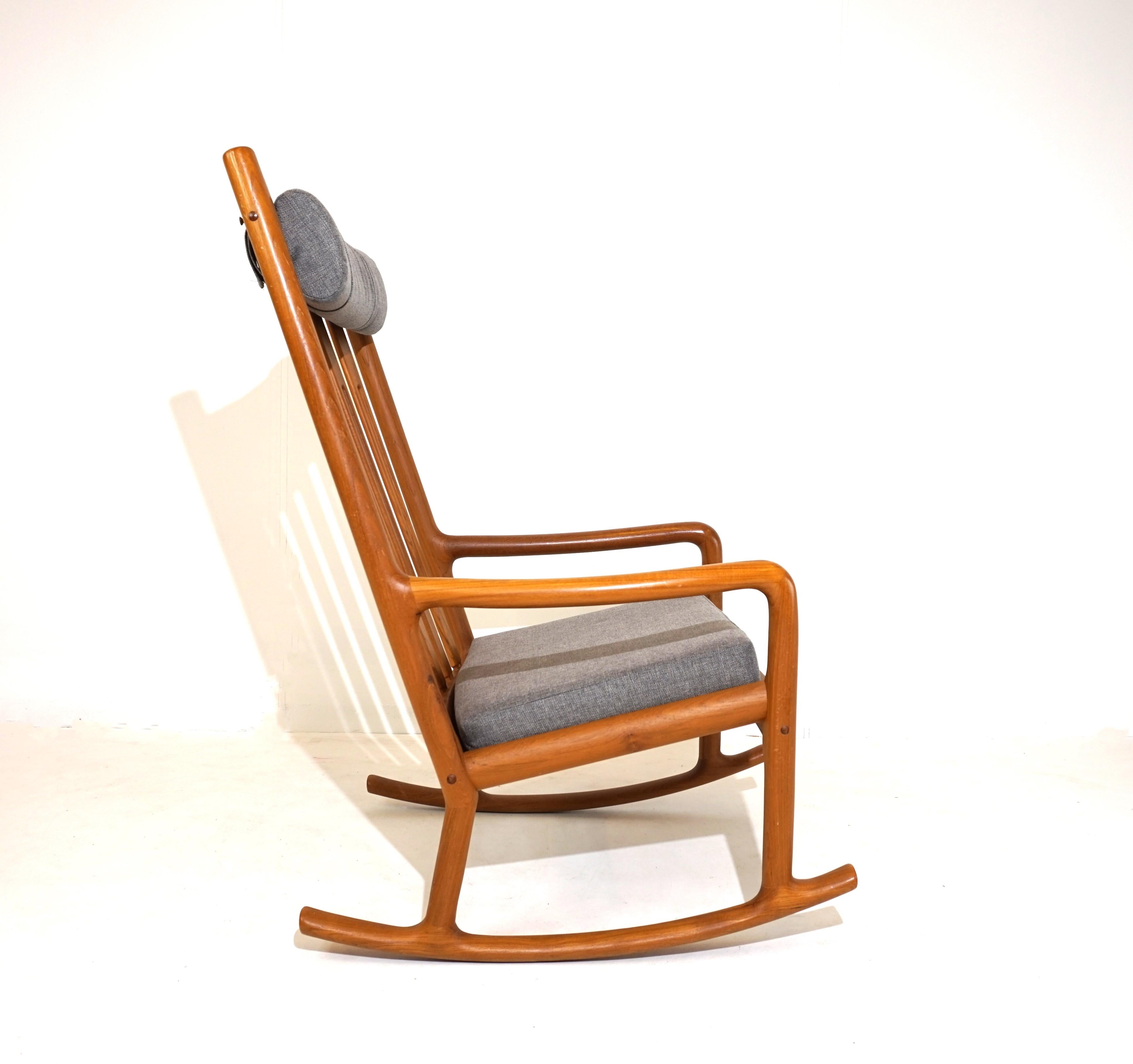 Teak Hans Olsen teak rocking chair for Juul Kristensen