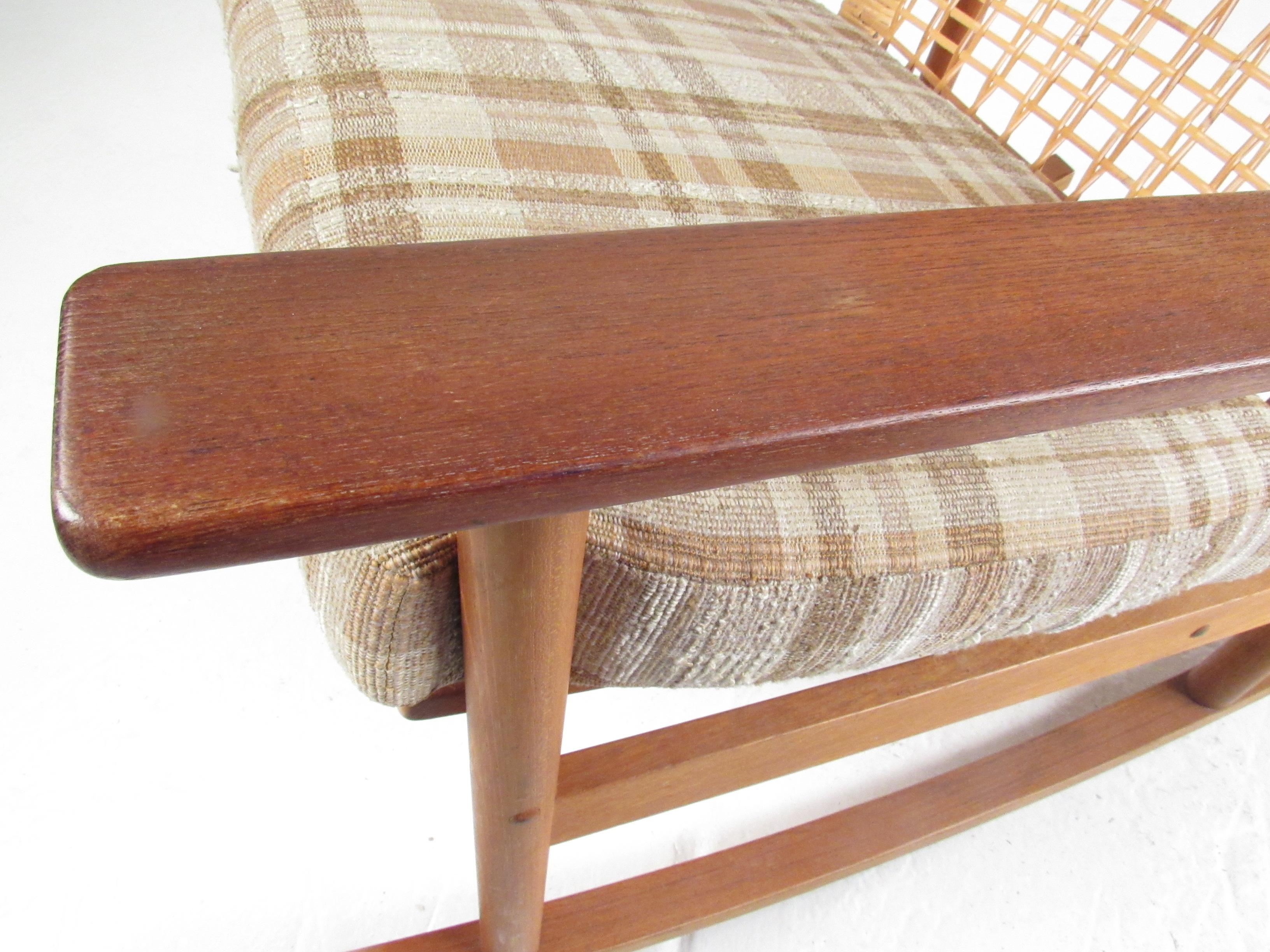 Hans Olsen Teak Rocking Chair with Cane Back In Good Condition In Brooklyn, NY