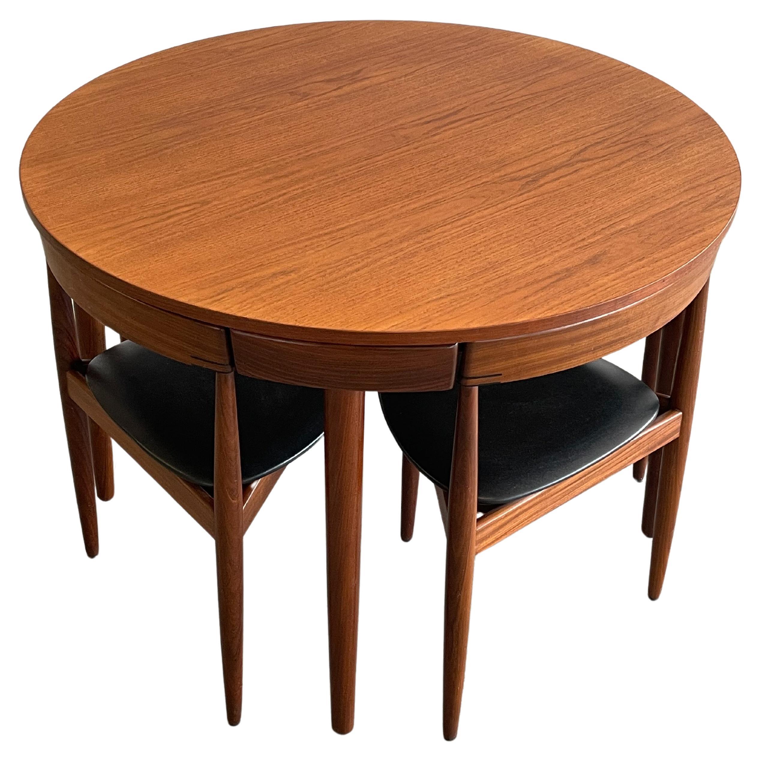 Rare Hans Olsen Teak Table with Leaf and Six Chairs That Tuck under Table at 1stDibs tuck