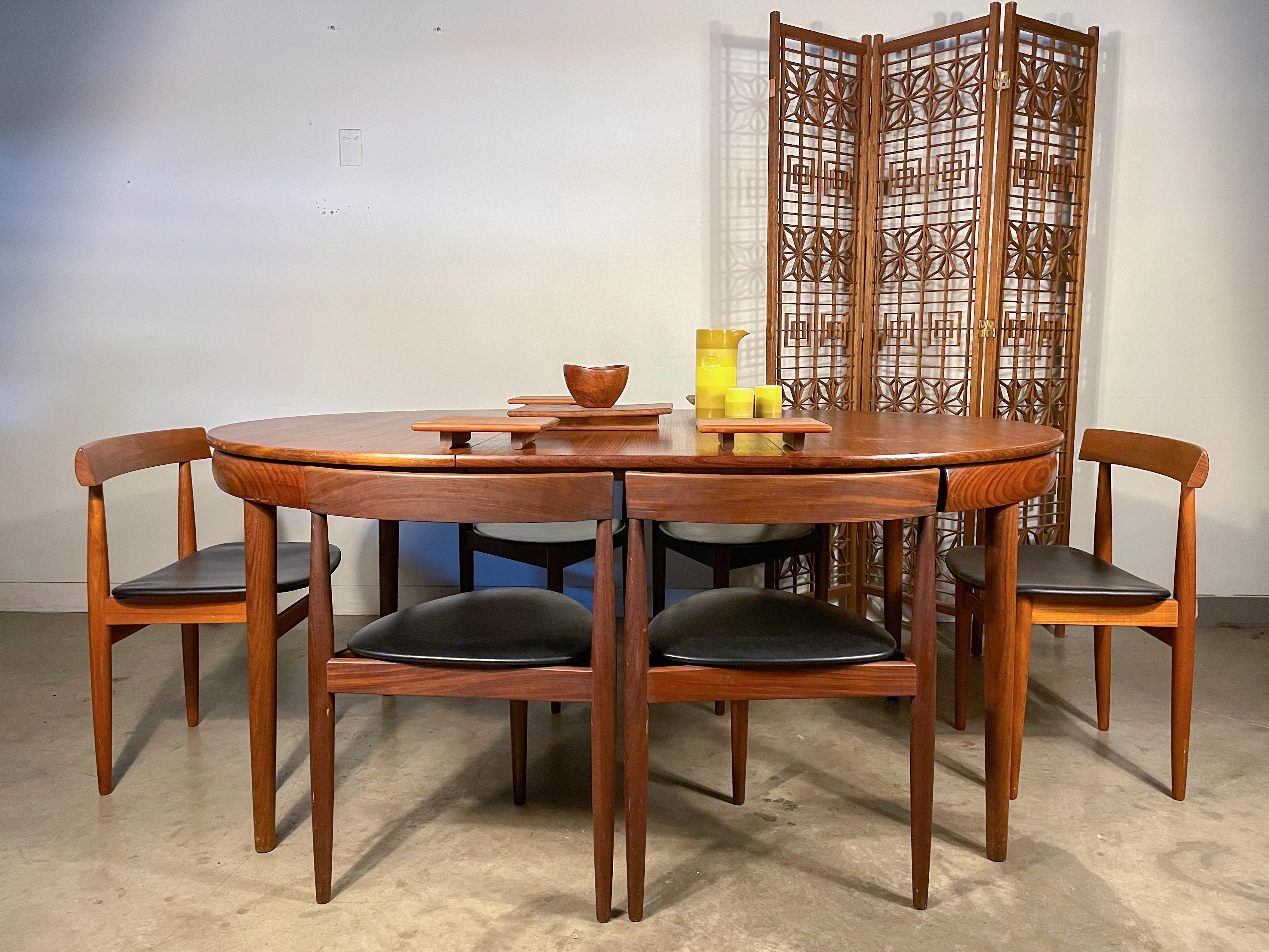Danish Hans Olsen Teak Roundette Table and 6 Chairs by Frem Rojle