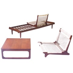 Hans Olsen TV 161 Seating System in Teak & Cane; Denmark, 1950s