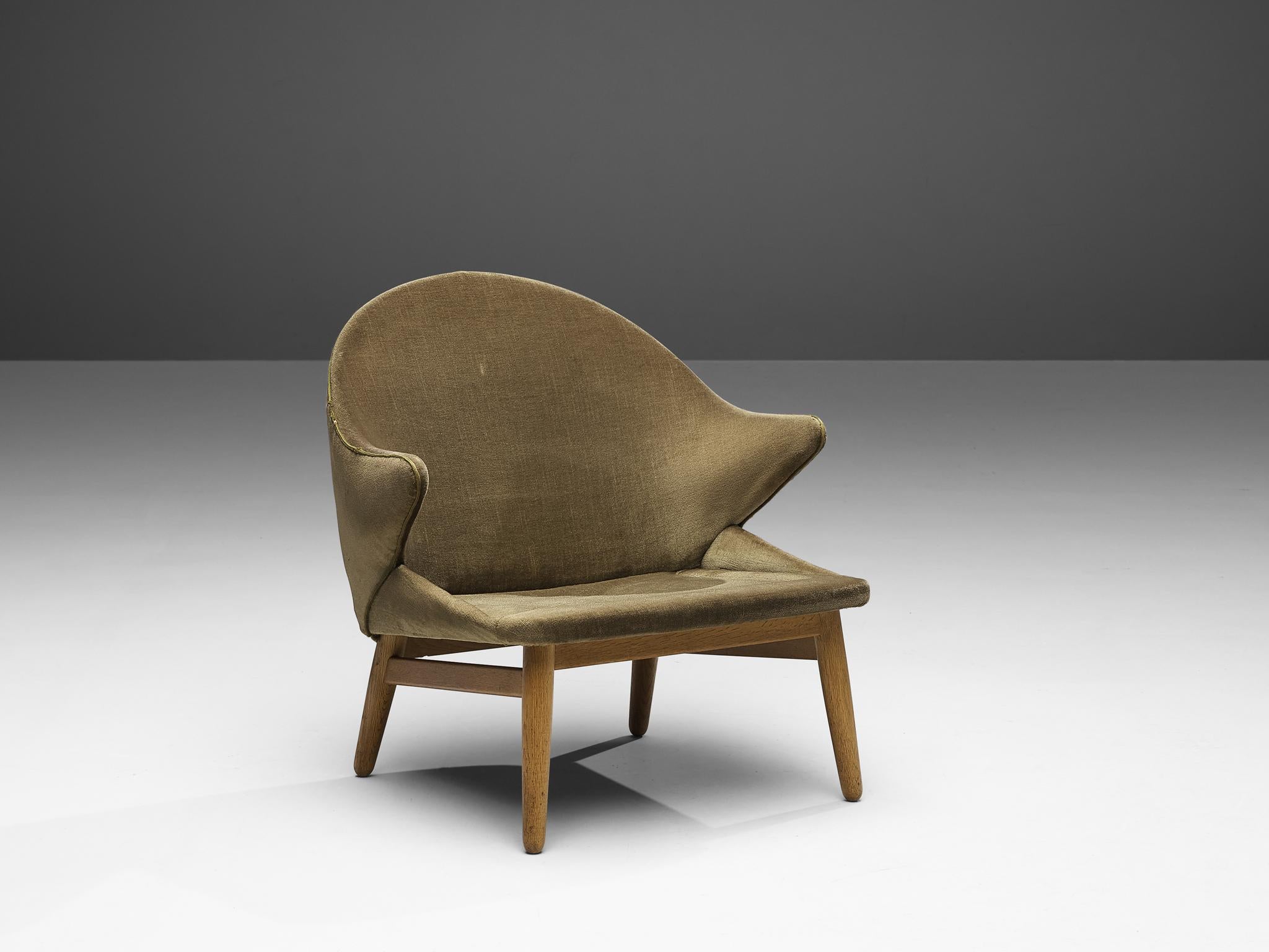 Danish Hans Olson for Jørgen Jørgensen Lounge Chair in Oak and Khaki Upholstery  For Sale