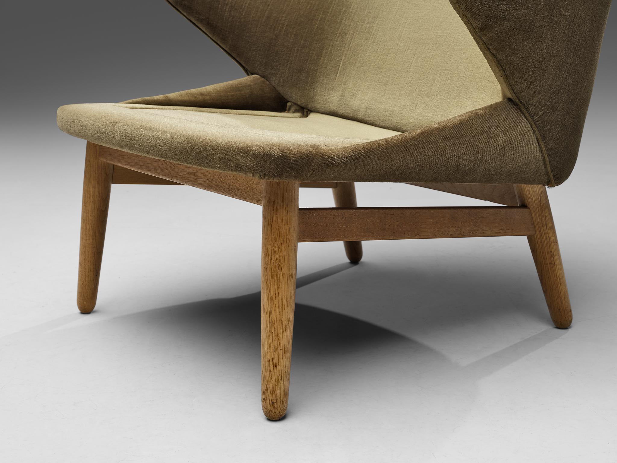 Mid-20th Century Hans Olson for Jørgen Jørgensen Lounge Chair in Oak and Khaki Upholstery For Sale