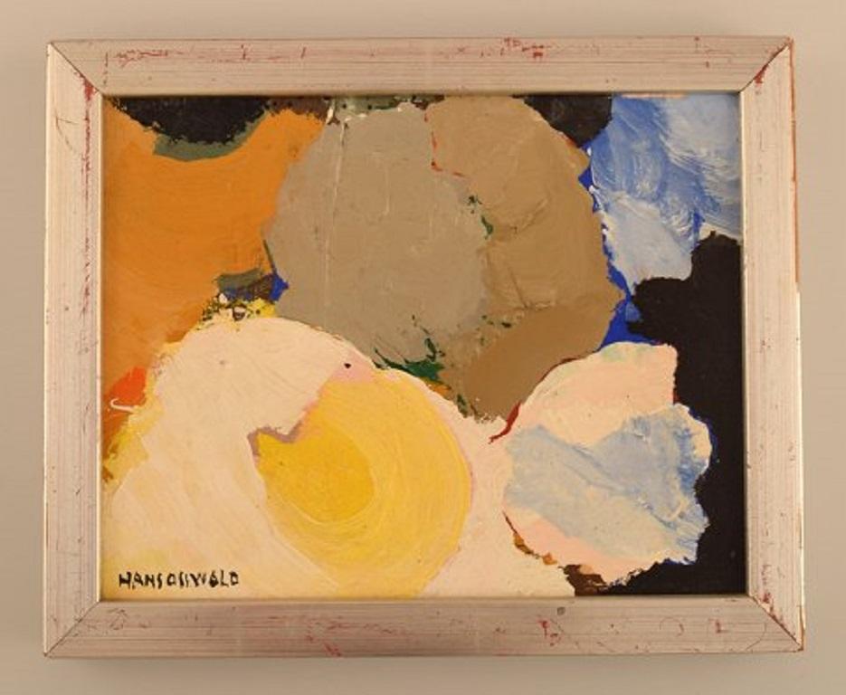Hans Osswald (1919-1983), Swedish artist. Oil on board. Abstract composition. 
1960s.
The board measures: 23 x 18.2 cm.
The frame measures: 2 cm.
Signed.
In excellent condition.