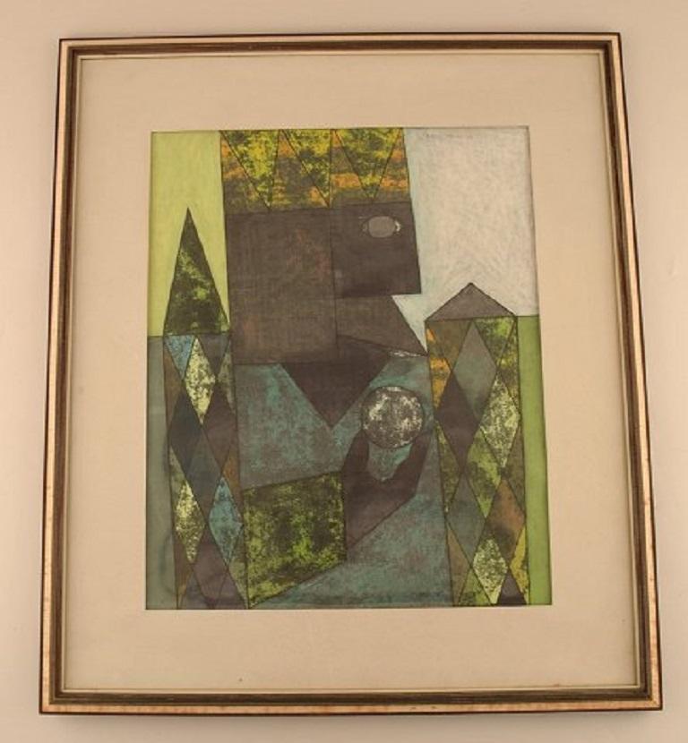 Hans Osswald (1919-1983), Swedish artist. Oil on board. Modernist composition, mid-20th century.
Visible dimensions: 43 x 35 cm.
Signed.
In very good condition.
20th century Scandinavian Mid-Century Modern.