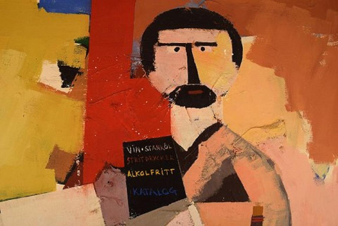 Hans Osswald, Swedish Artist, Oil on Canvas, Modernist Cafe Interior In Excellent Condition In København, Copenhagen