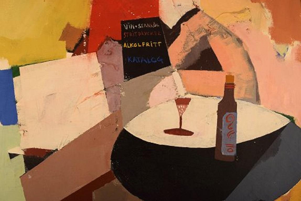 Mid-20th Century Hans Osswald, Swedish Artist, Oil on Canvas, Modernist Cafe Interior