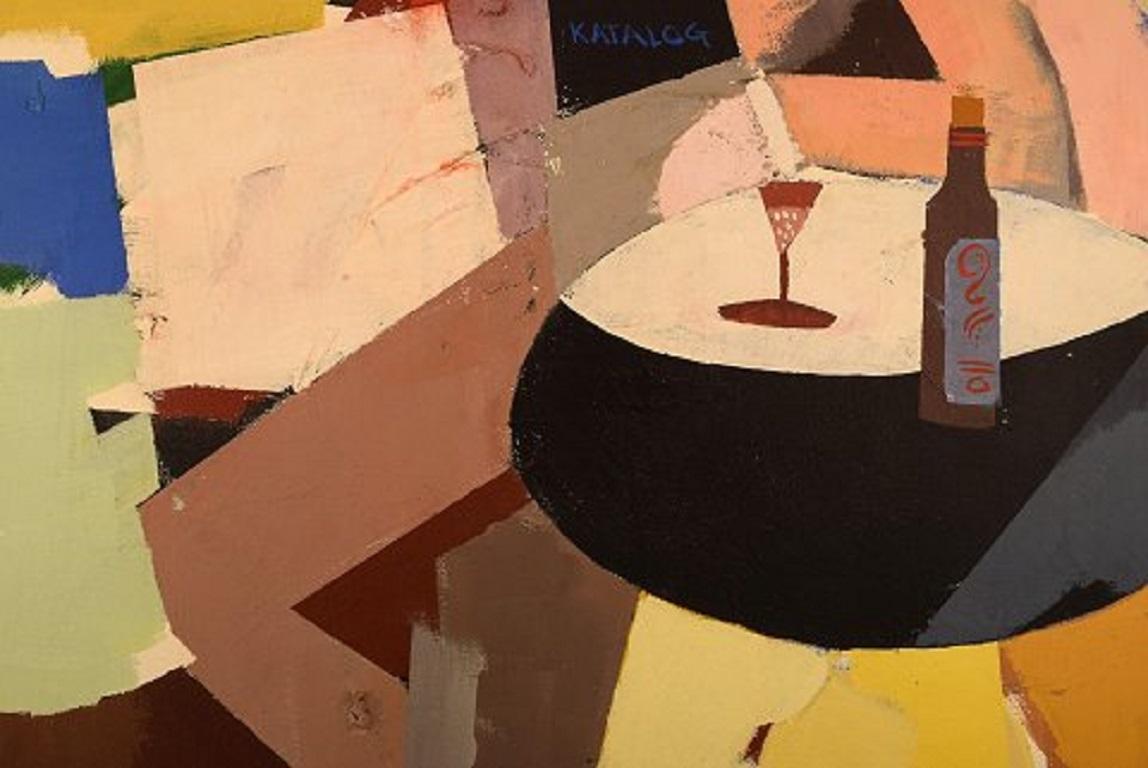 Hans Osswald, Swedish Artist, Oil on Canvas, Modernist Cafe Interior 1