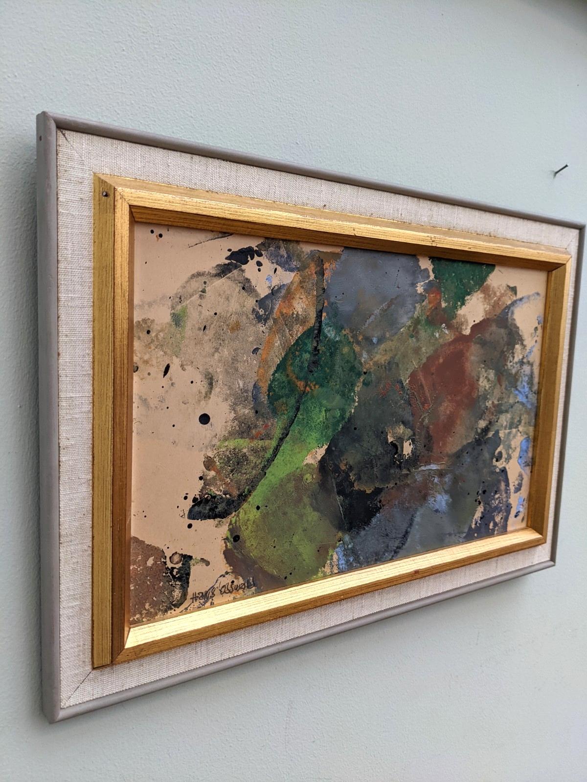 Vintage Mid 20th Century Swedish Abstract Framed Mixed Media Painting - Swash 5