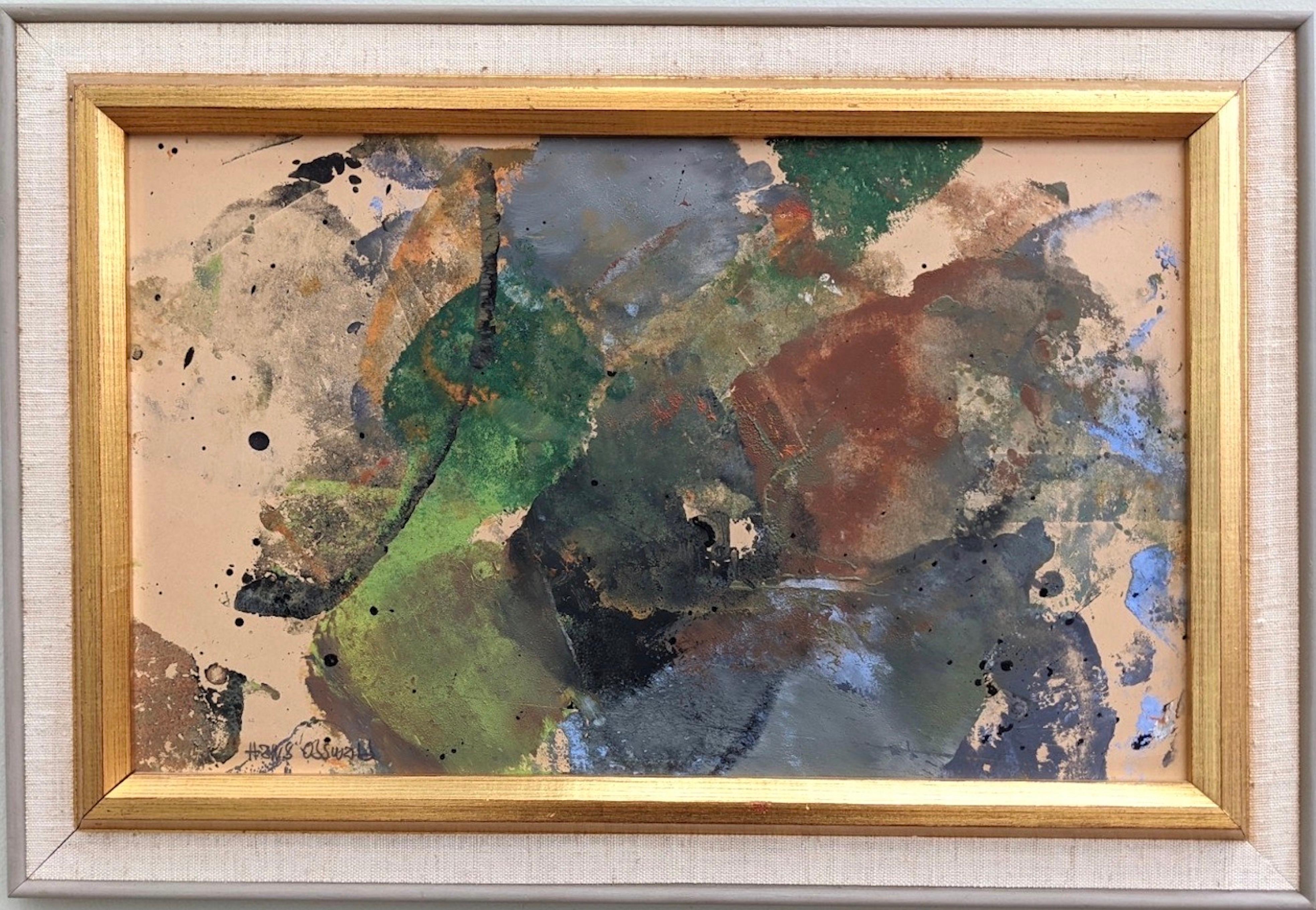Hans Osswald Abstract Painting - Vintage Mid 20th Century Swedish Abstract Framed Mixed Media Painting - Swash