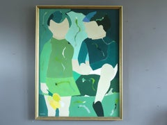 Vintage Mid-Century Modern Swedish Abstract Figurative Oil Painting - Between Us