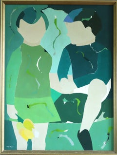 Vintage Mid-Century Modern Swedish Abstract Figurative Oil Painting - Between Us
