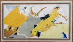 Vintage Mid Century Modern Swedish Abstract Framed Oil Painting - Canary