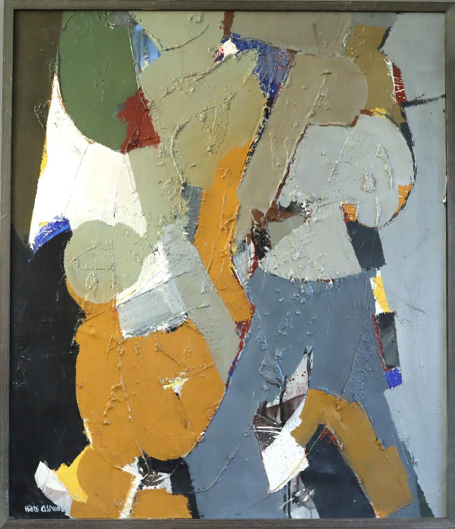 Hans Osswald Abstract Painting - Vintage Mid-Century Modern Swedish Abstract Oil Painting - Intersecting Rhythm