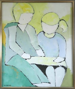 Vintage Mid-Century Modern Swedish Figurative Oil Painting - Afternoon Lesson