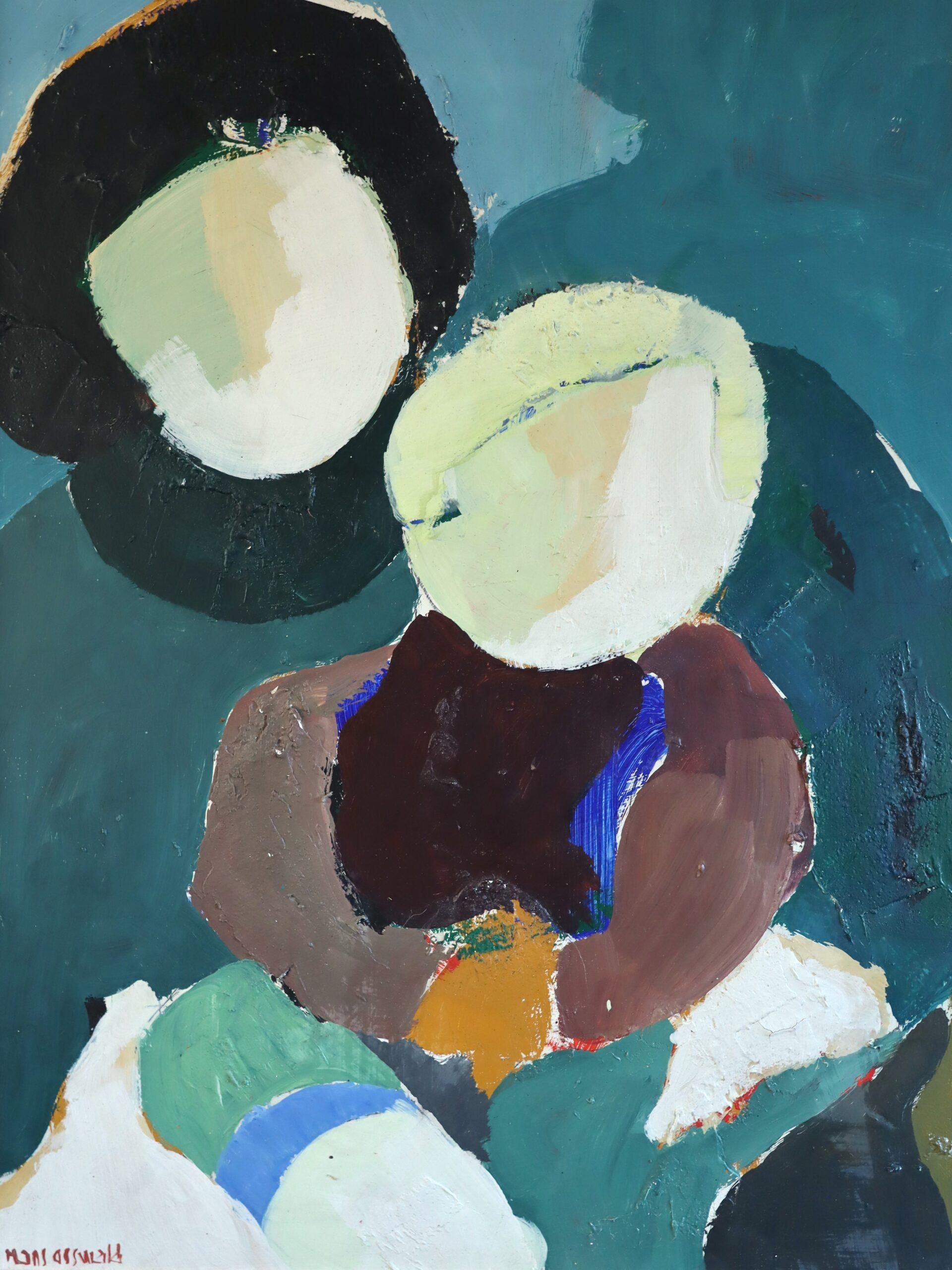 Pittura ad olio figurativa svedese d'epoca della metà del secolo scorso - Amore materno in vendita 6